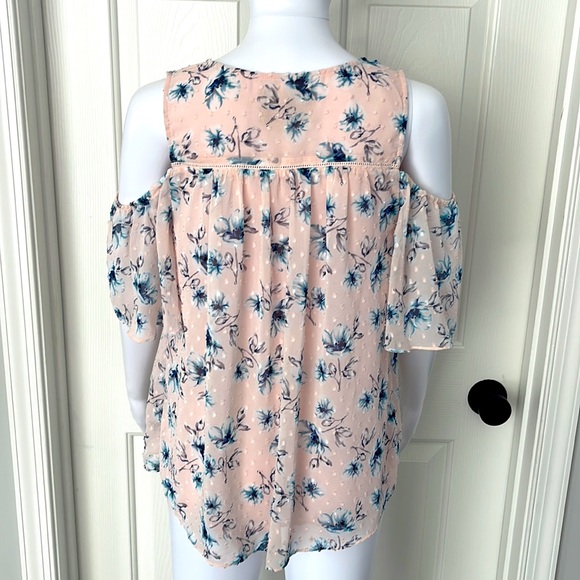 Anthropologie🌸Moon River Eyelet Peplum Light pink/Blue Floral Cold Shoulder -S - Picture 6 of 10